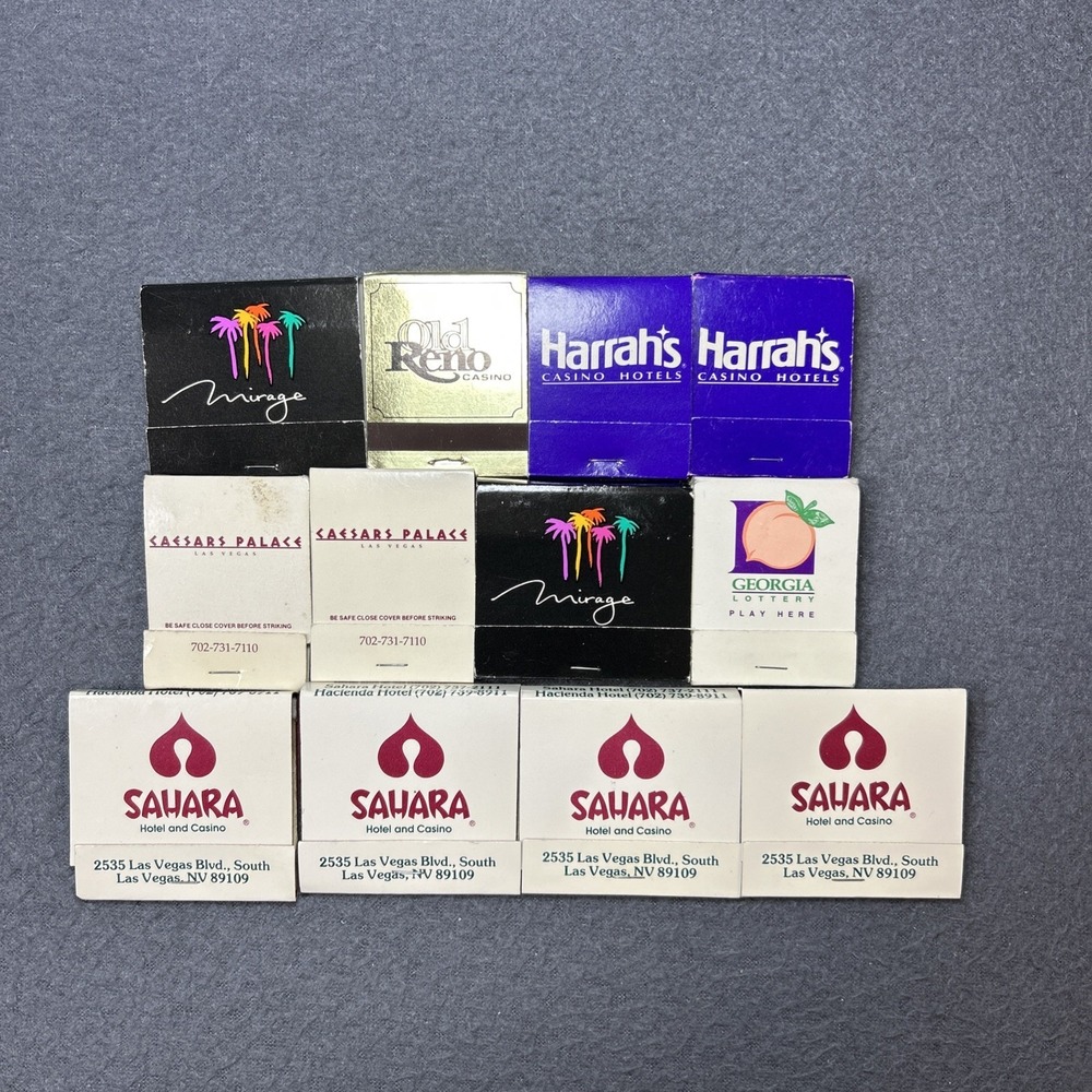 Lot of 12 Vintage Matchbooks Las Vegas & Reno‎ Casinos Collectible Ephemera